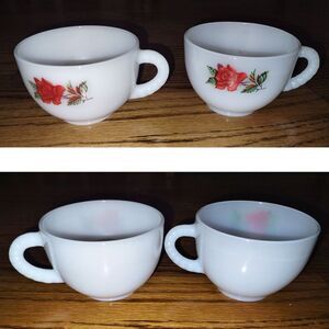 (G2) 2 Federal Glass Company Rosecrest Milk Glass Teacups (Replacements)